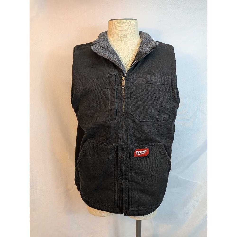 Milwaukee Sherpa Lined Work Vest Men's Black Full Zip Pockets Large